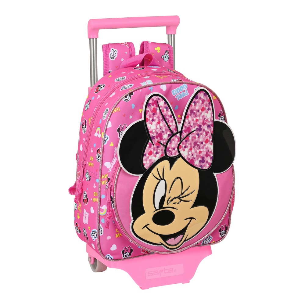 Skolerygsæk med Hjul Minnie Mouse Lucky Pink (28 x 34 x 10 cm)