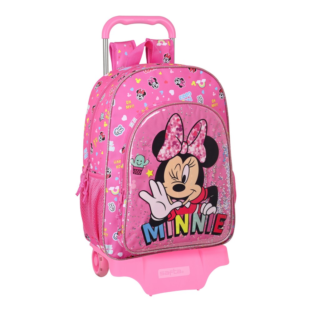 School Rucksack with Wheels Minnie Mouse Lucky Pink (33 x 42 x 14 cm)