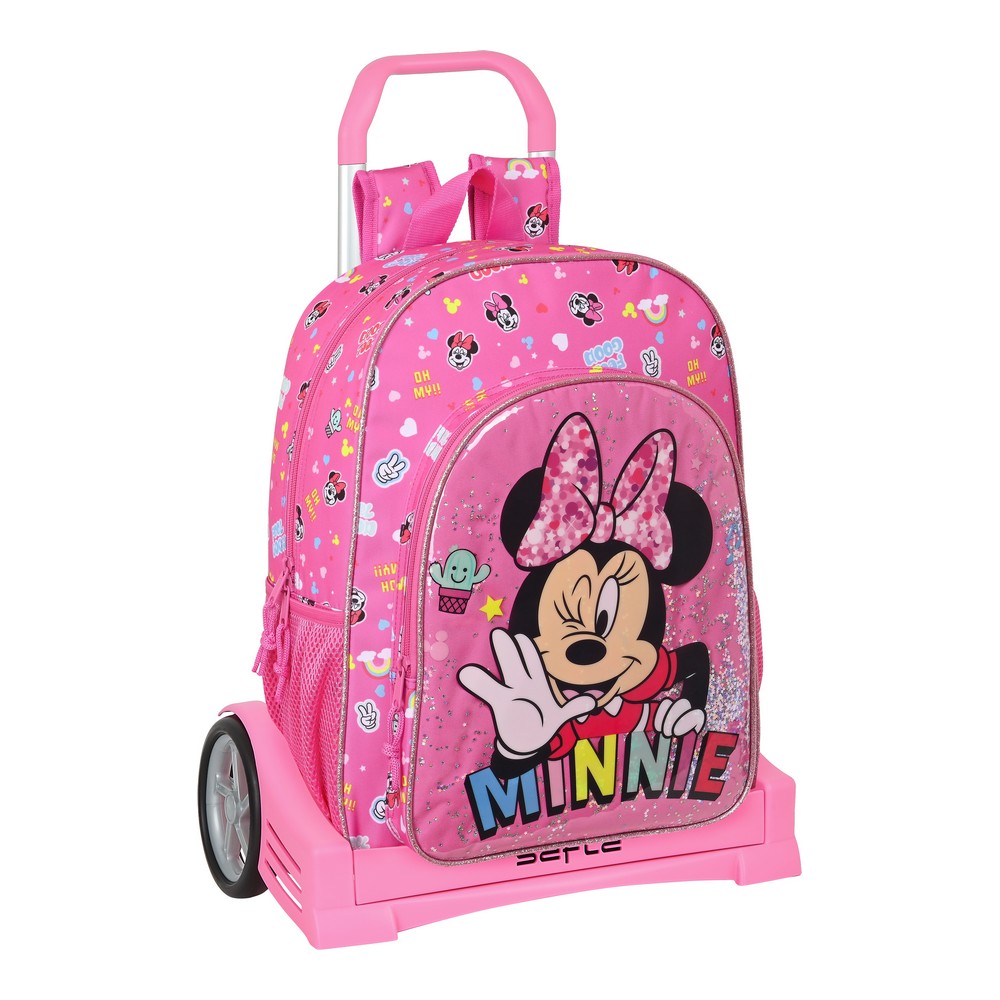 School Rucksack with Wheels Minnie Mouse Lucky Pink (33 x 42 x 14 cm)