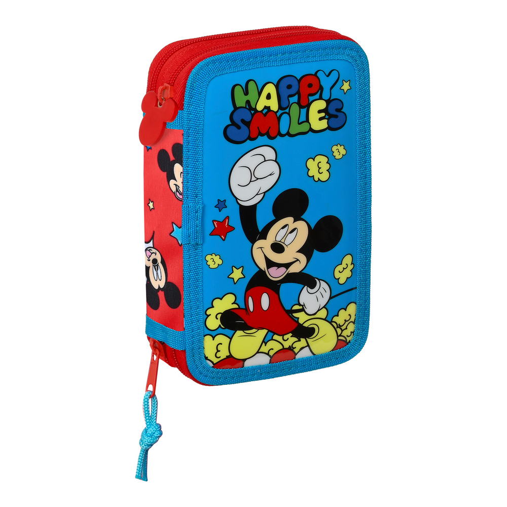 Double Pencil Case Mickey Mouse Clubhouse Happy Smiles Red Blue (12.5 x 19.5 x 4 cm) (28 pcs)