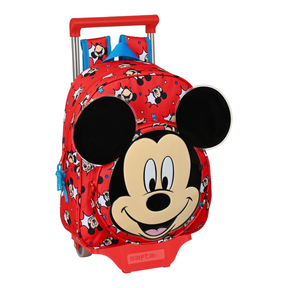 School Rucksack with Wheels Mickey Mouse Clubhouse Happy Smiles Red Blue (28 x 34 x 10 cm)