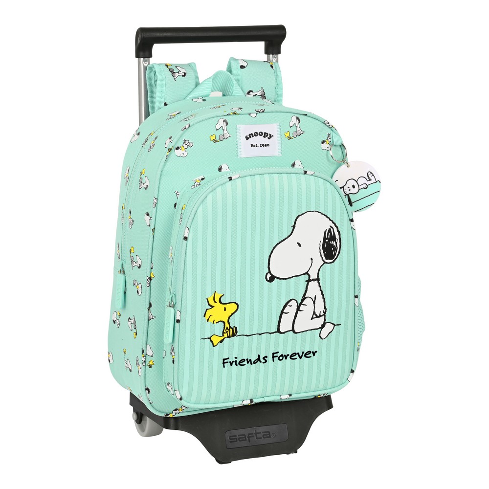 School Rucksack with Wheels Snoopy Friends Forever Mint (26 x 34 x 11 cm)