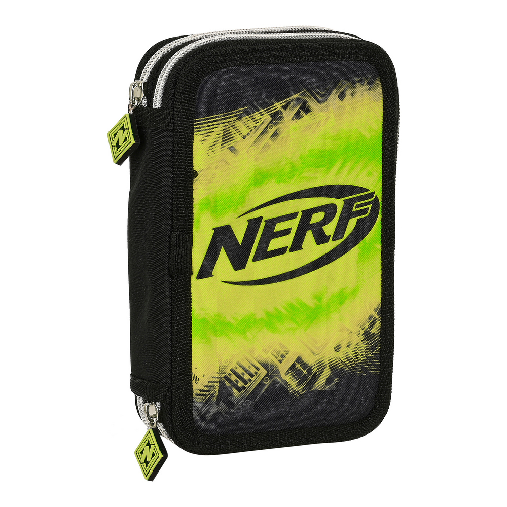 Double Pencil Case Nerf Neon Black Lime (12.5 x 19.5 x 4 cm) (28 pcs)