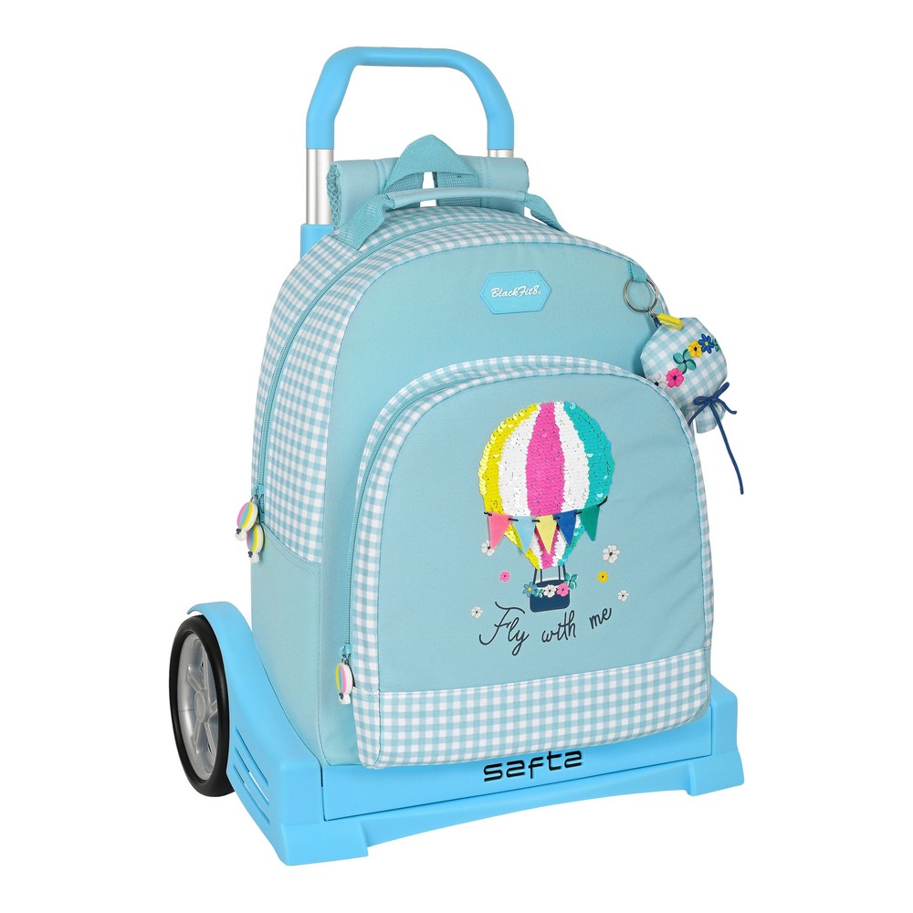 School Rucksack with Wheels BlackFit8 Fly With Me White Sky blue