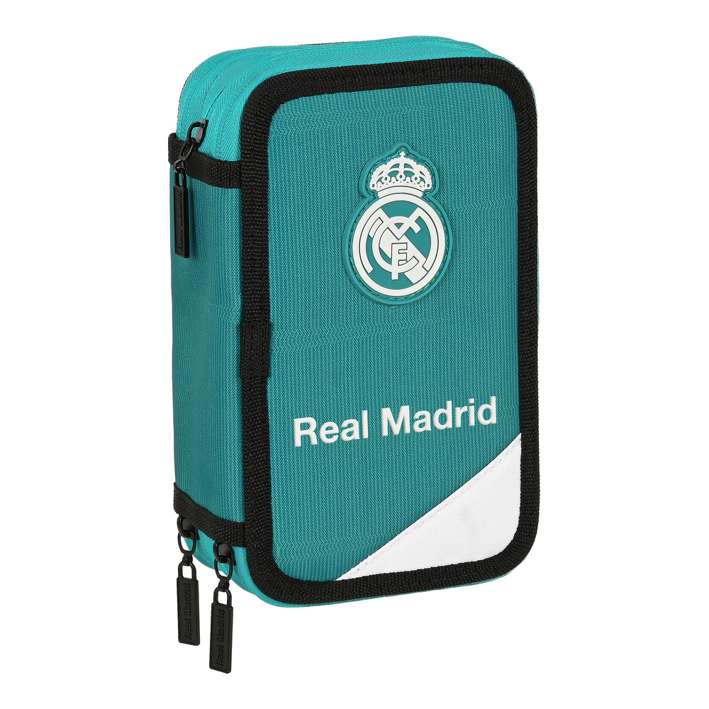 Pochette à crayons triple Real Madrid C.F. Blanc Vert turquoise (12.5 x 20.5 x 6 cm) (41 Pièces)