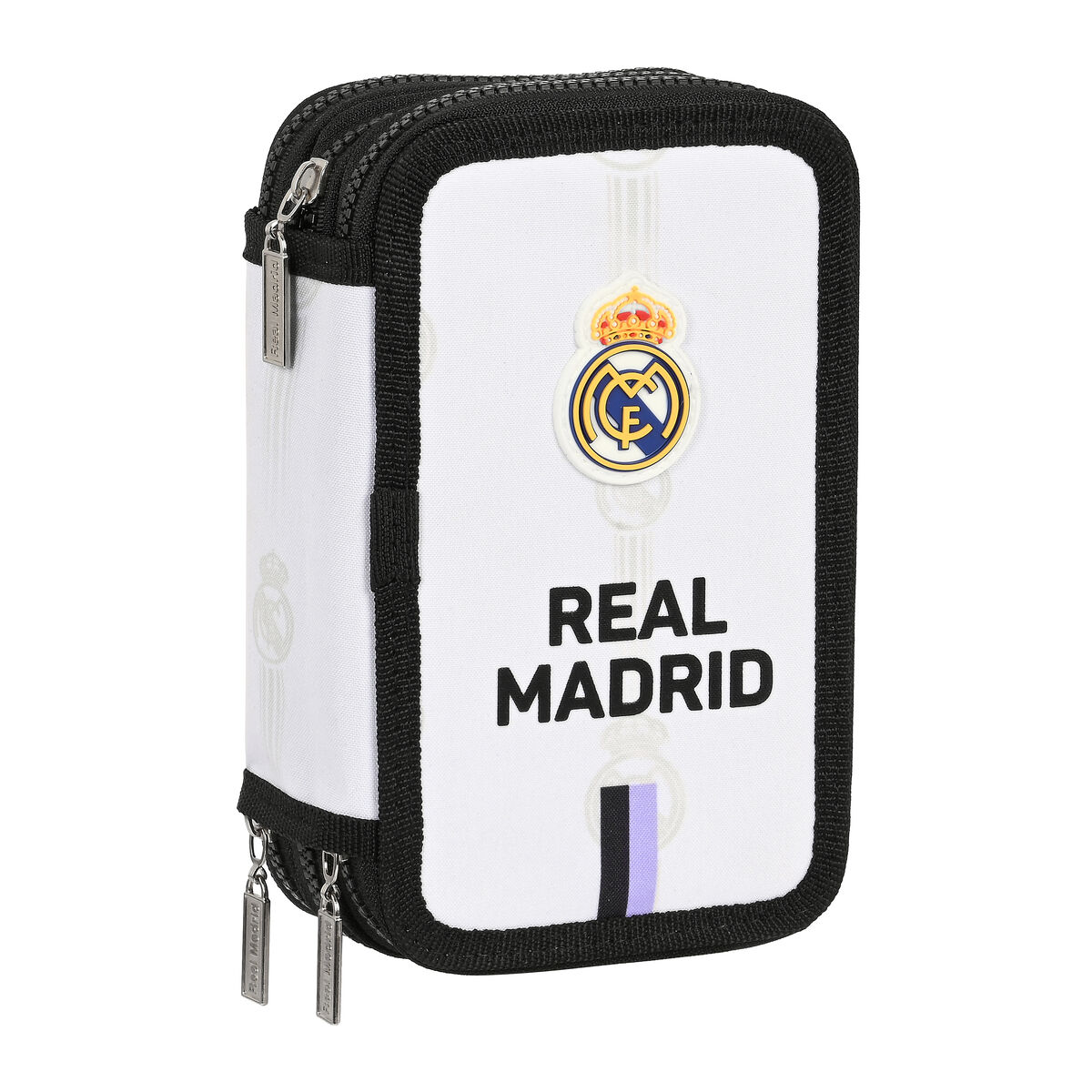 Pochette à crayons triple Real Madrid C.F. Noir Blanc (12.5 x 19.5 x 5.5 cm) (36 Pièces)