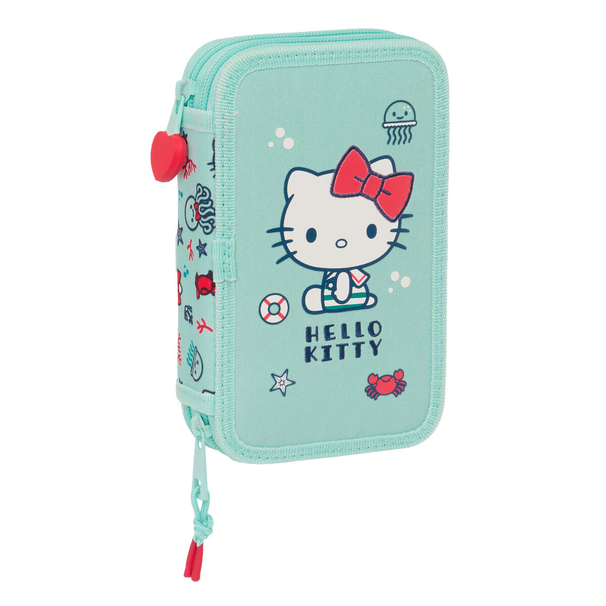 Plumier double Hello Kitty Sea lovers Turquoise 12.5 x 19.5 x 4 cm (28 Pièces)