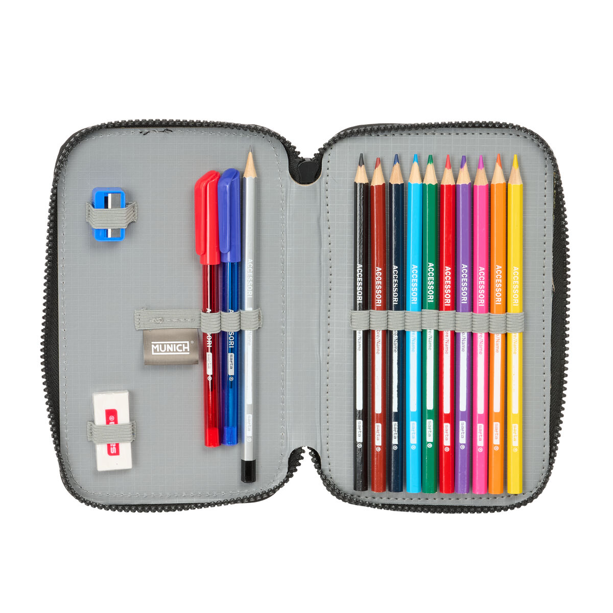 Schooletui met Accessoires Munich Topo Zwart 12.5 x 19.5 x 4 cm 29 Onderdelen