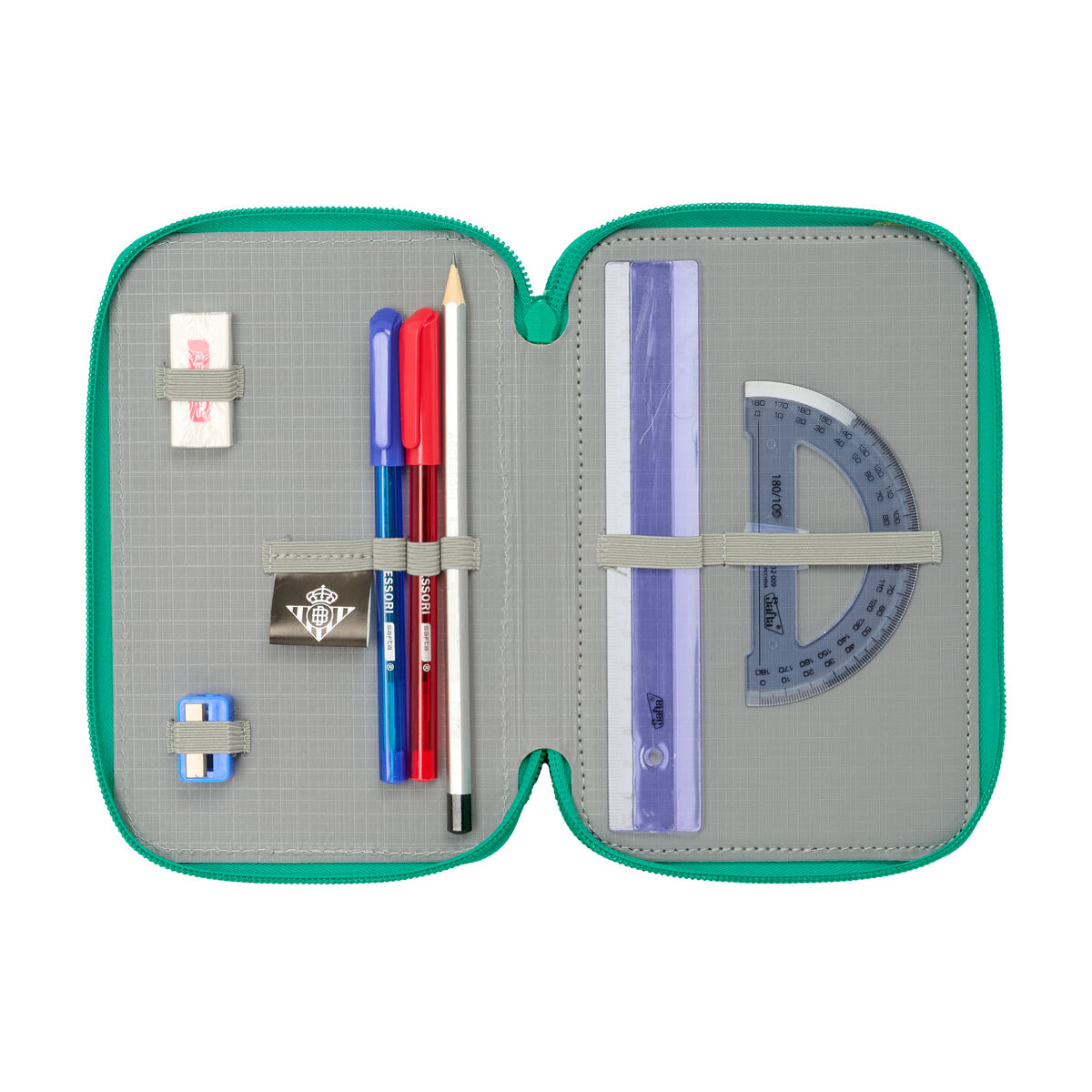 Driedubbele Pennenzak Real Betis Balompié Aquamarijn 12,5 x 19,5 x 5,5 cm 37 Onderdelen