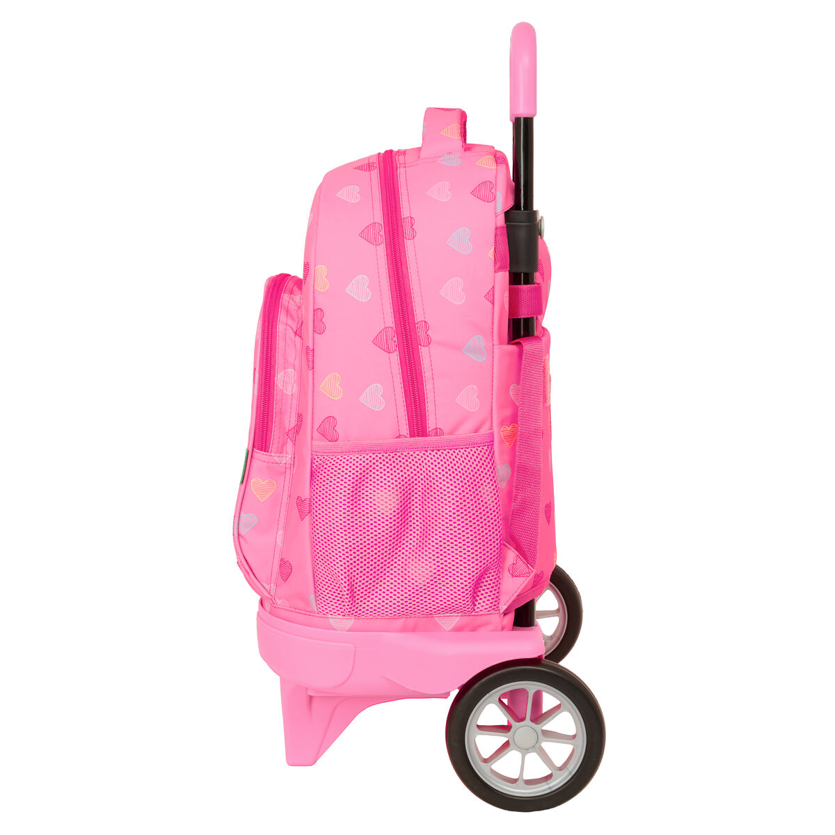 School Rucksack with Wheels Benetton Heart Pink 33 x 45 x 22 cm