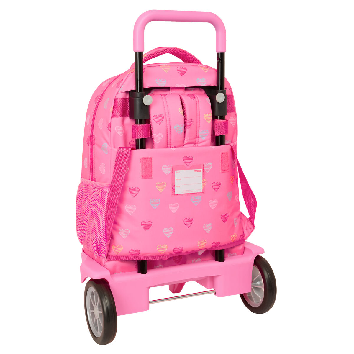 School Rucksack with Wheels Benetton Heart Pink 33 x 45 x 22 cm