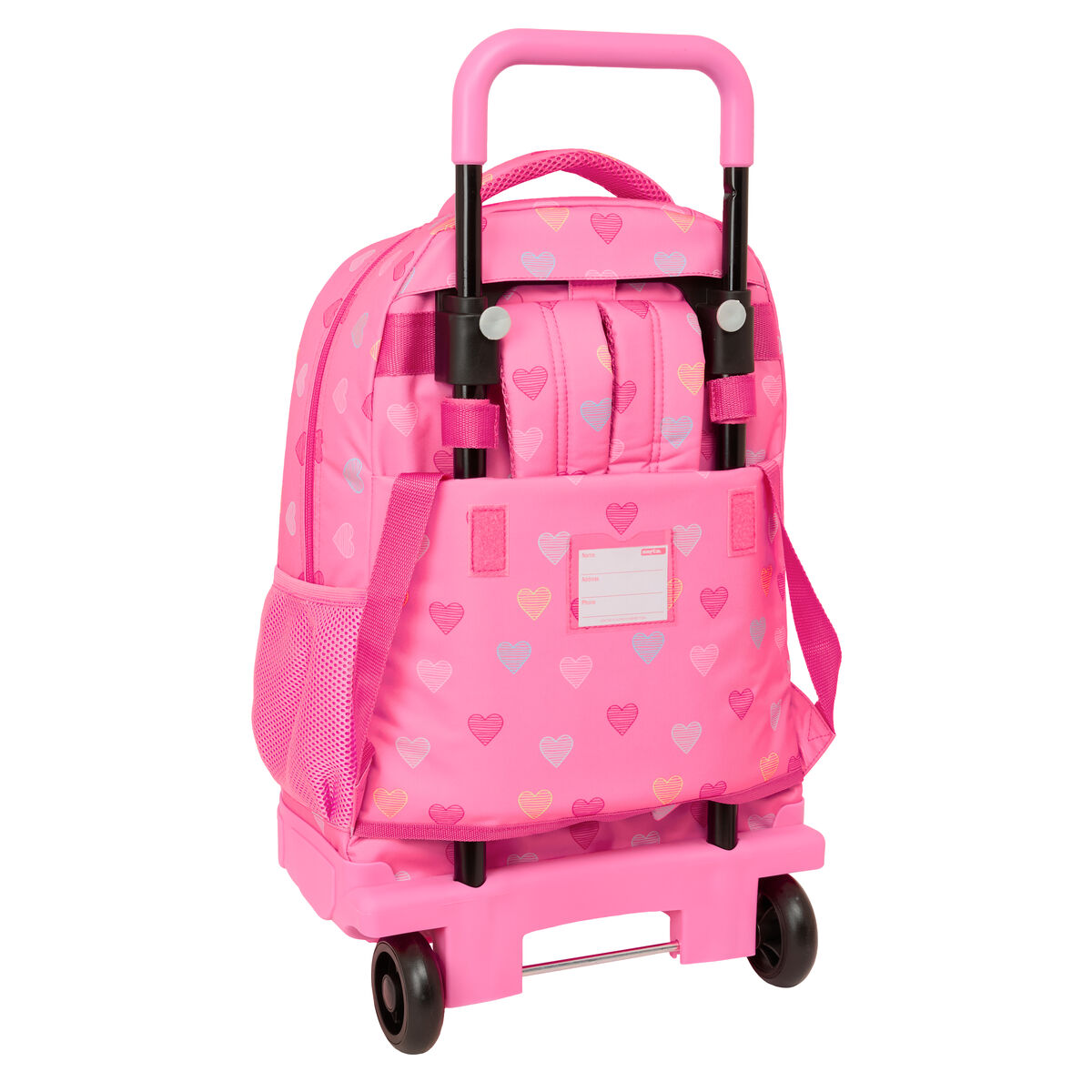 School Rucksack with Wheels Benetton Heart Pink 33 x 45 x 22 cm