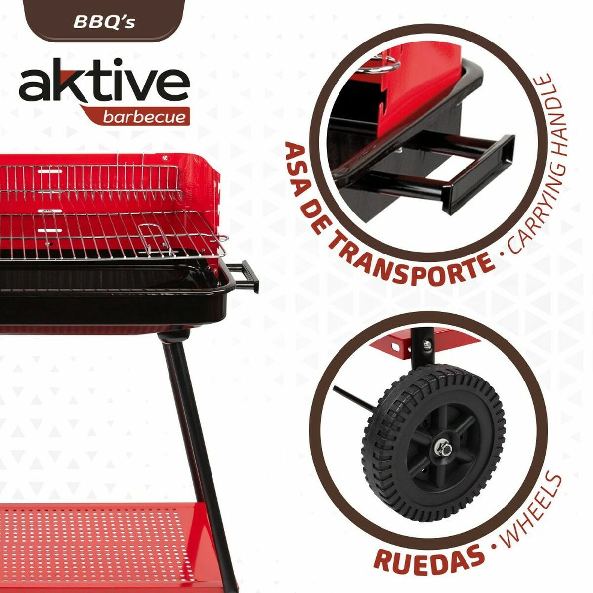 Kolenbarbecue met wielen Aktive Staal Plastic 66 x 44 x 85 cm Rechthoekig Rood