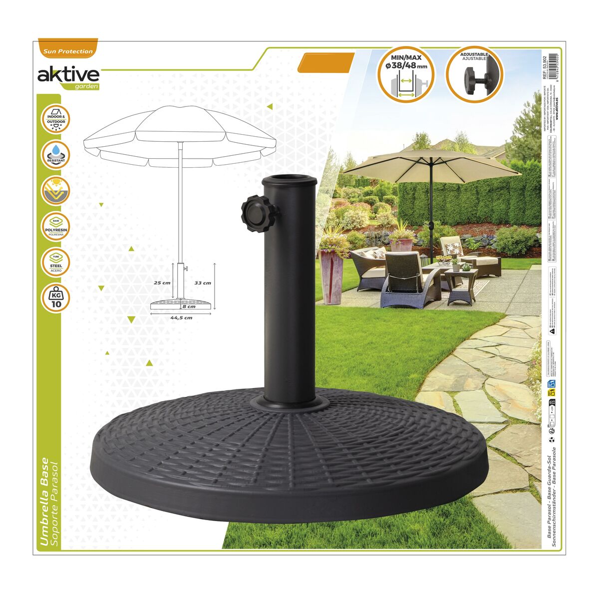 Base for beach umbrella Aktive 10 kg Black Steel Polyresin 44,5 x 33 cm