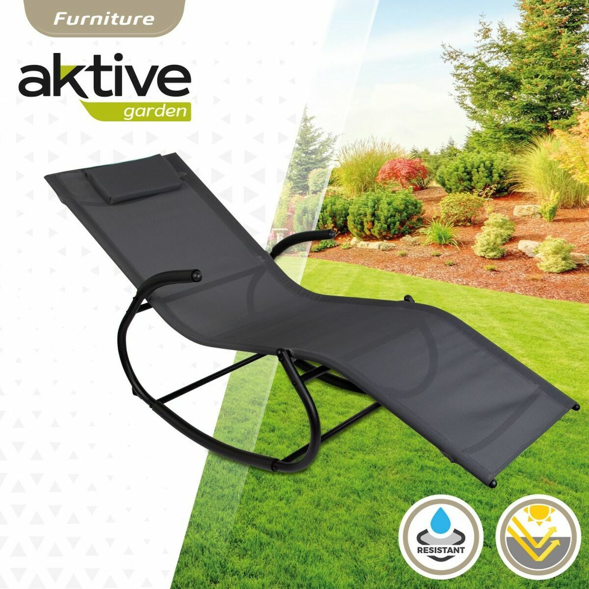 Sun-lounger Aktive Black Steel textilene 172 x 53 x 75 cm