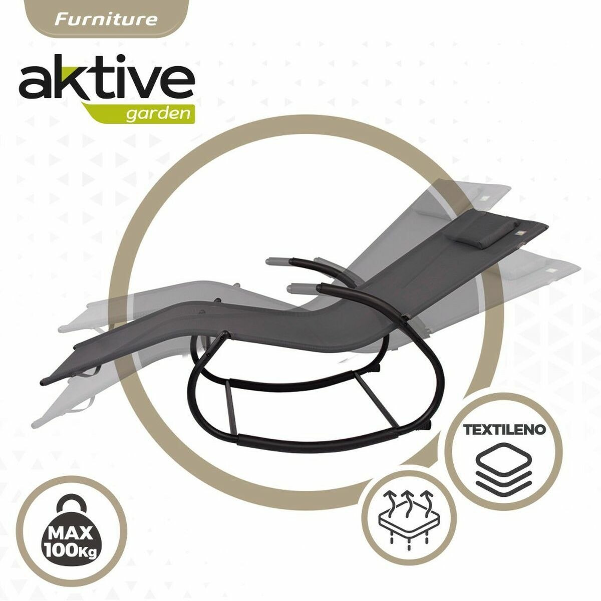 Sun-lounger Aktive Black Steel textilene 172 x 53 x 75 cm