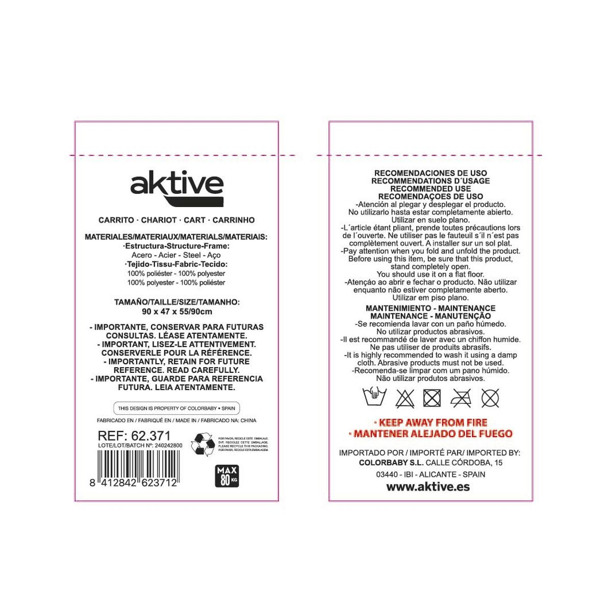 Multi-purpose Cart Aktive Blue Black 88 x 47 x 53 cm Foldable Beach