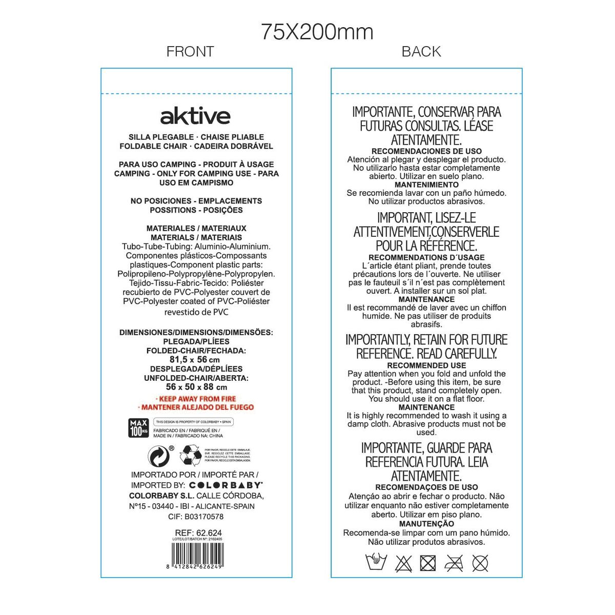 Folding Chair Aktive 48 x 50 x 88 cm