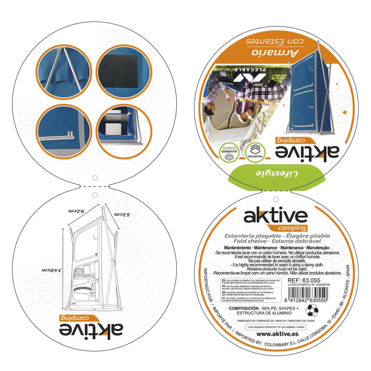 Campingkast Aktive 62 x 53 x 140 cm