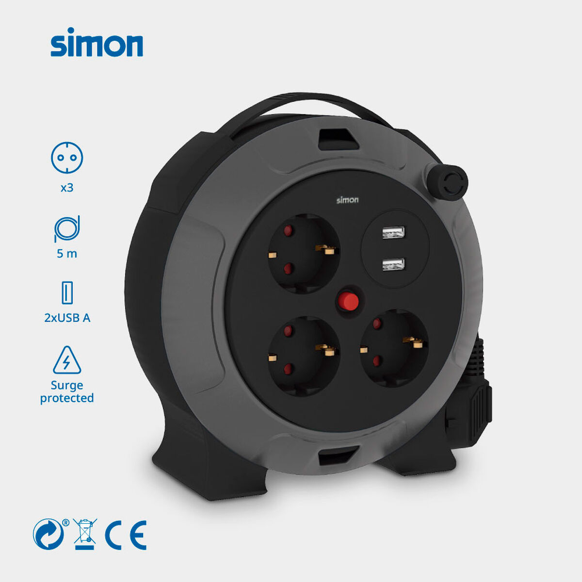 Bębny kablowe Simon 19,6 X 9,4 X 18,7 CM 3 x 1,5 mm 5 m