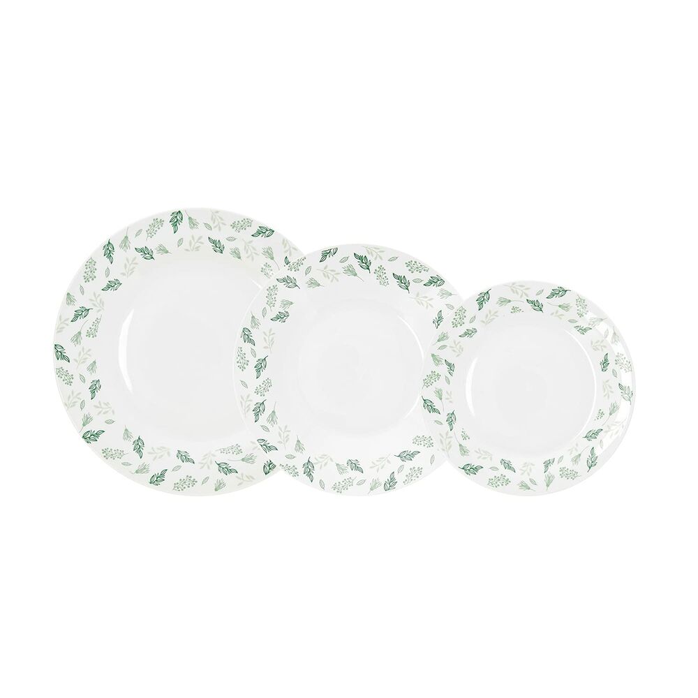 Louça Quid Hiedra Porcelana Branco Verde (18 Peças)