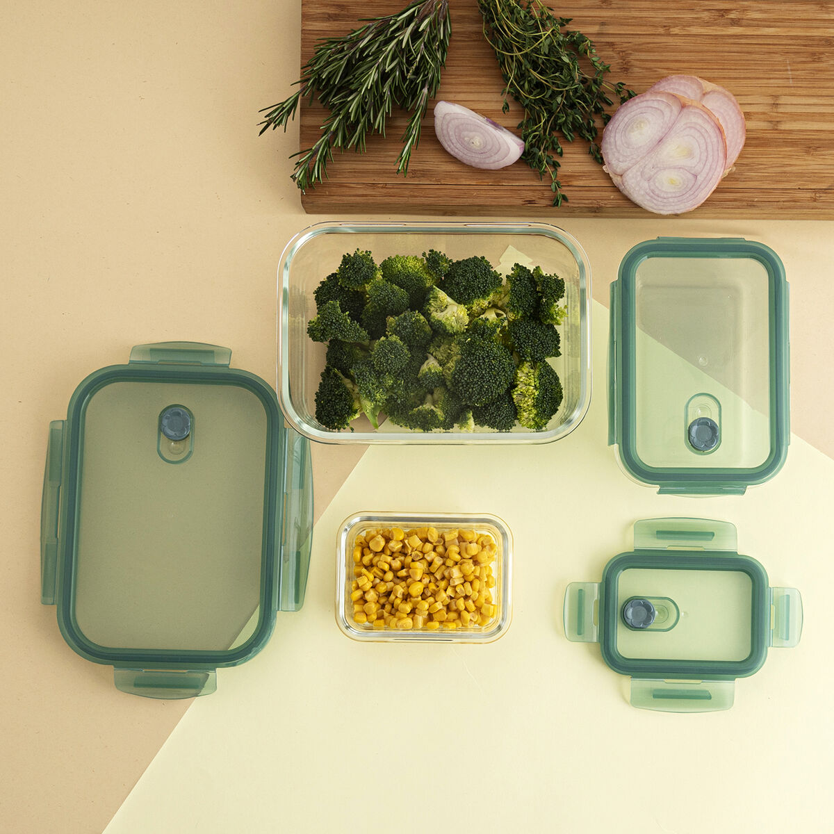Image secondaire de Ensemble de Boîtes à Lunch Quid Minimal Vert verre 330 ml 800 ml 1,8 L 3 Pièces