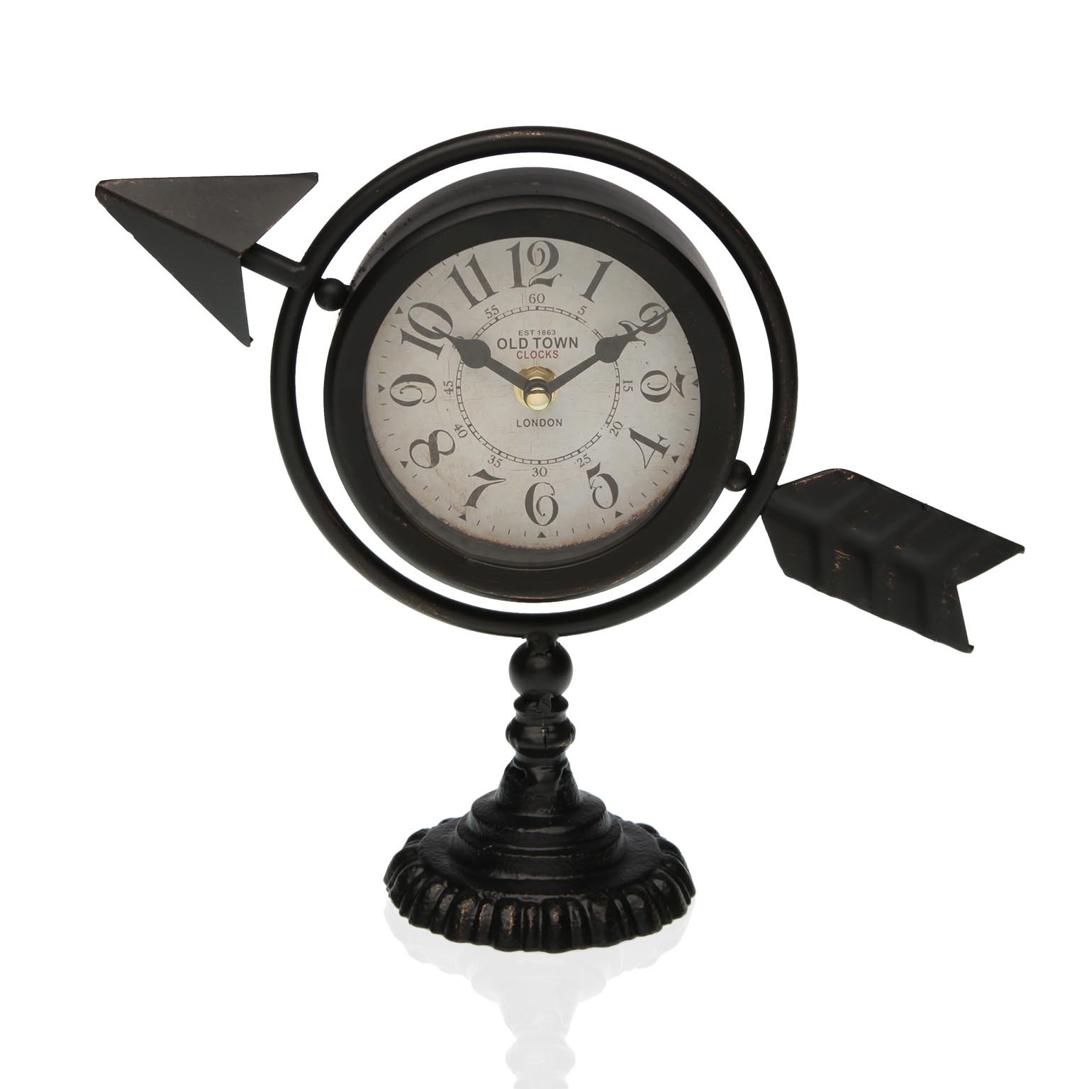 Table clock Versa Black Complete arrow Metal (23 x 16 x 8 cm)