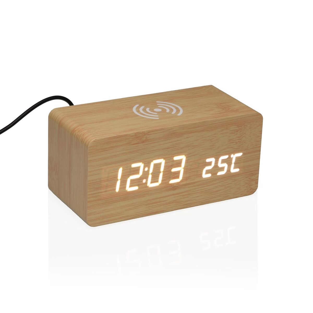 Pendule Réveil Versa Bois MDF Minimaliste 7 x 7 x 15 cm