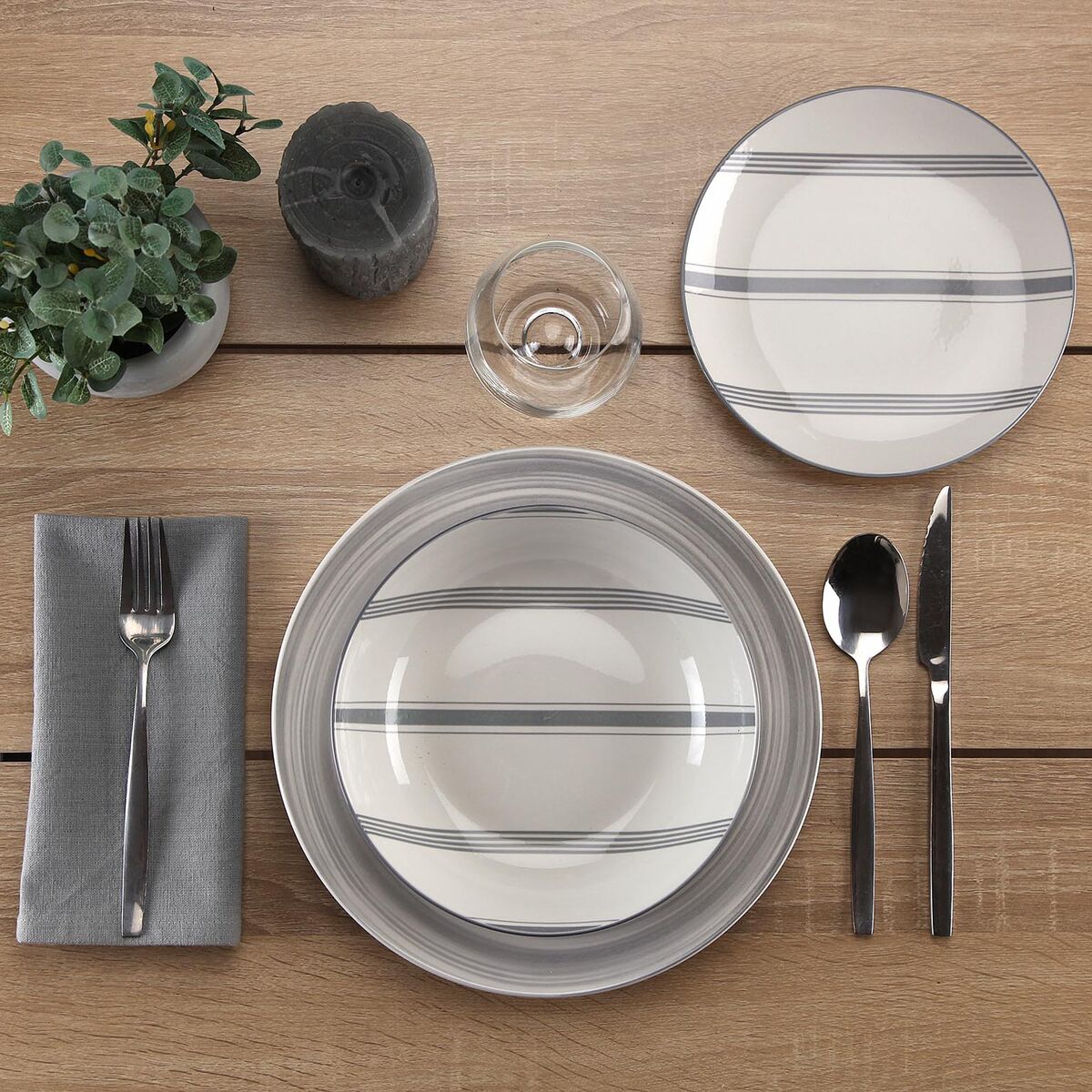 Image secondaire de Assiettes Versa VORTEX Gris Porcelaine 18 Pièces