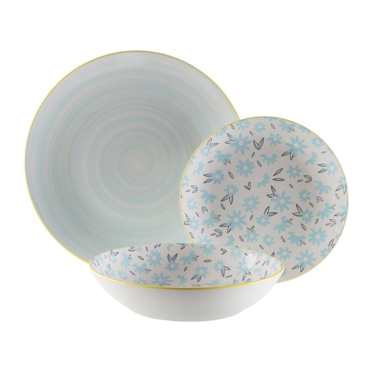 Assiettes Versa BREEZE Bleu Porcelaine 18 Pièces