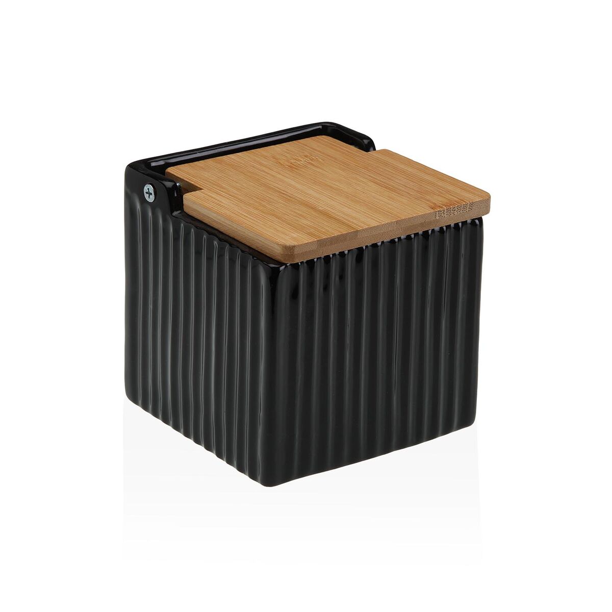 Salière avec couvercle Versa Noir Céramique Bambou Dolomite 11 x 11 x 11 cm