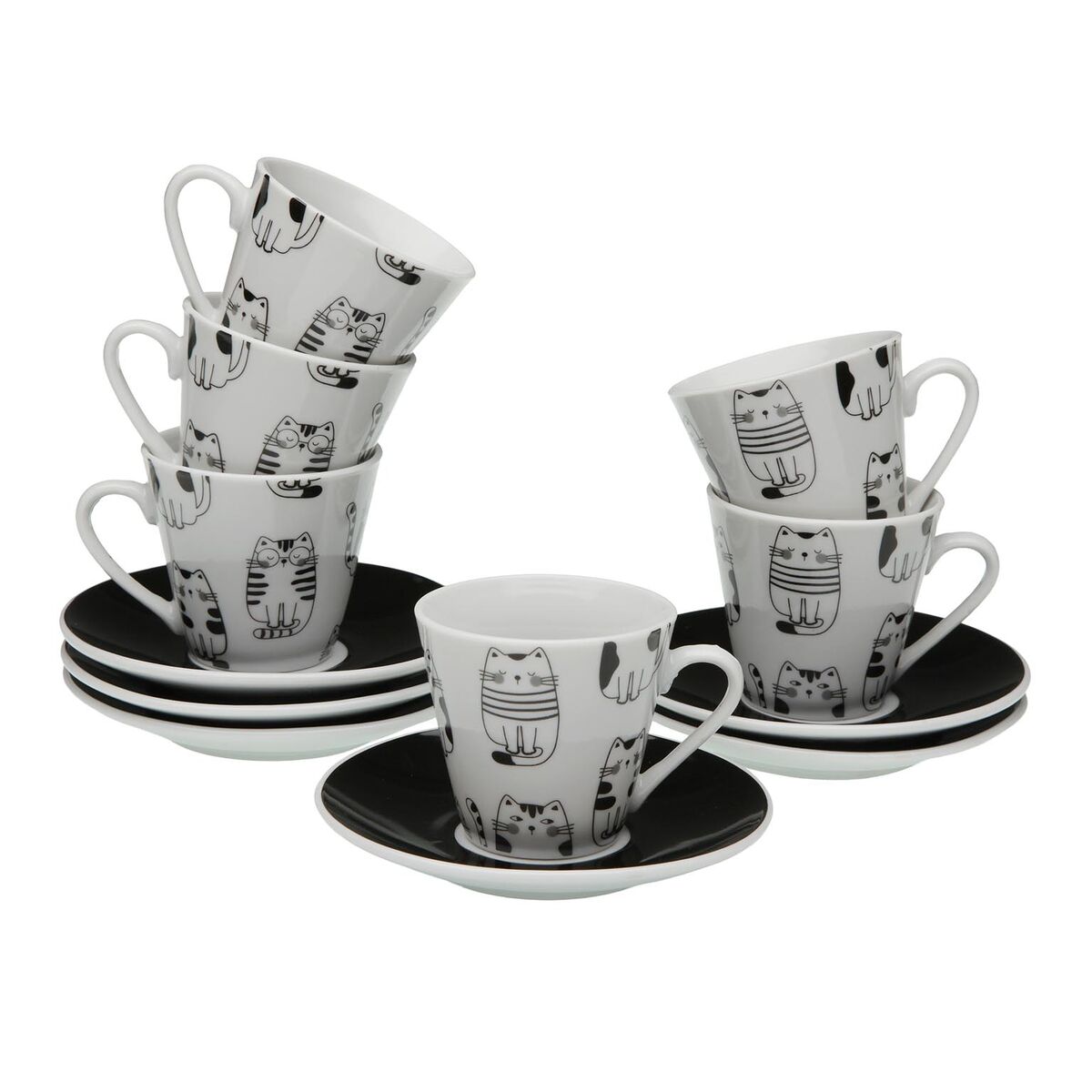Jeu de 6 tasses avec plat Versa Porcelaine Chat