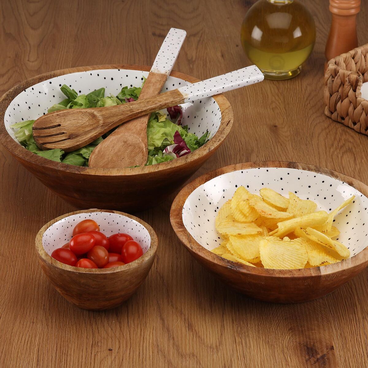 Salad Bowl Versa Speckle Mango wood 30 x 10 x 30 cm, view 4