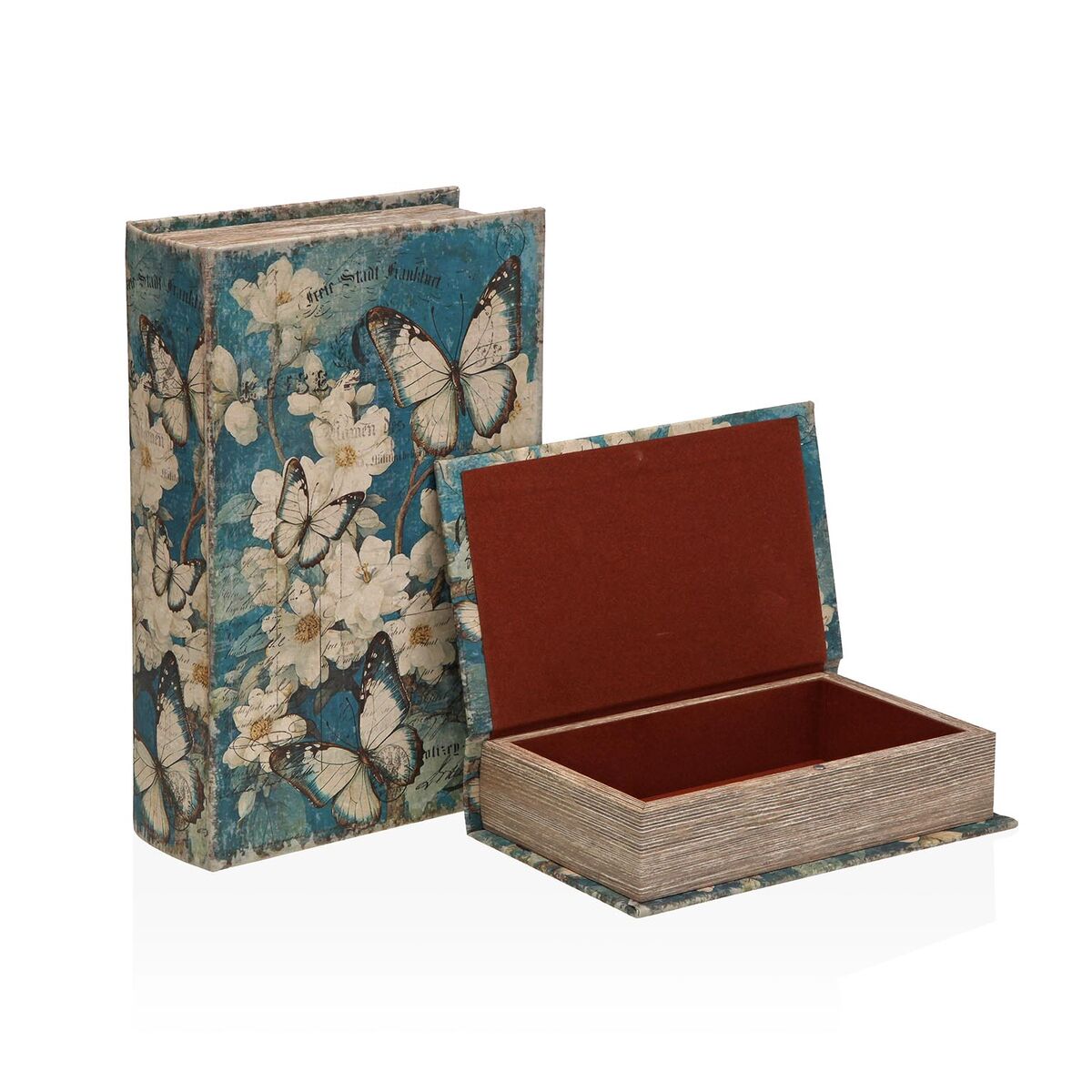 Boîte Décorative Versa Toile Bois MDF Fleurs Livre