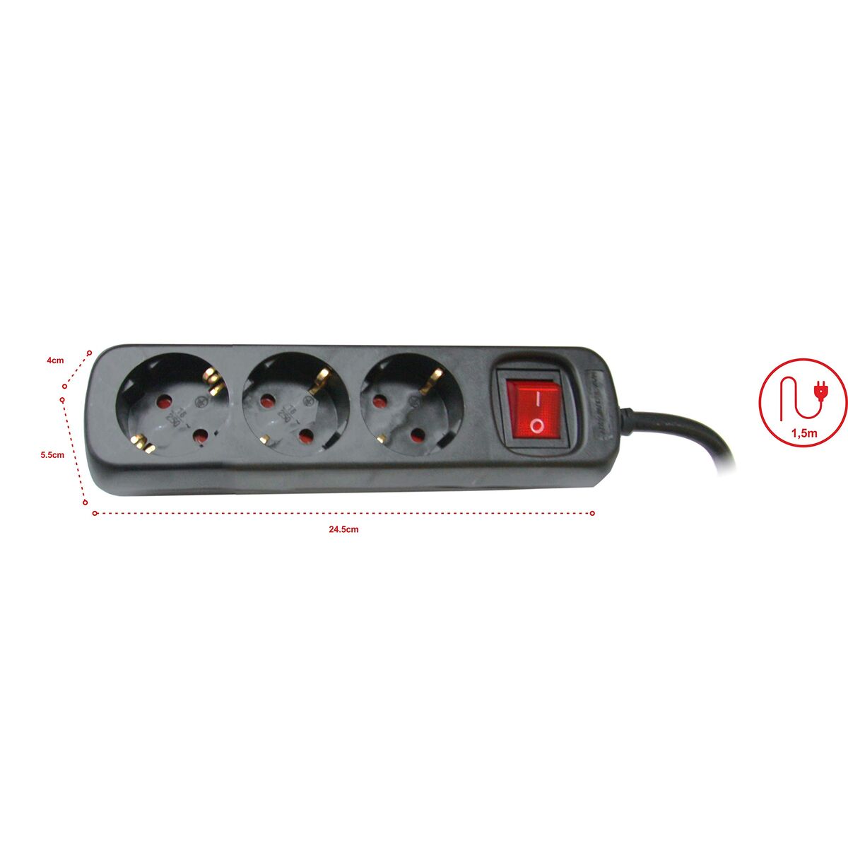 Image de Schuko 3-socket plugboard with power switch Silver Electronics 9643 Black