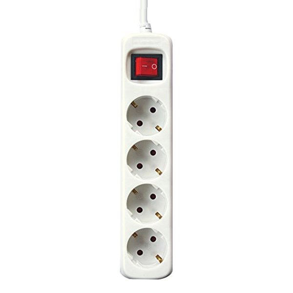 4-socket plugboard with power switch Silver Electronics White