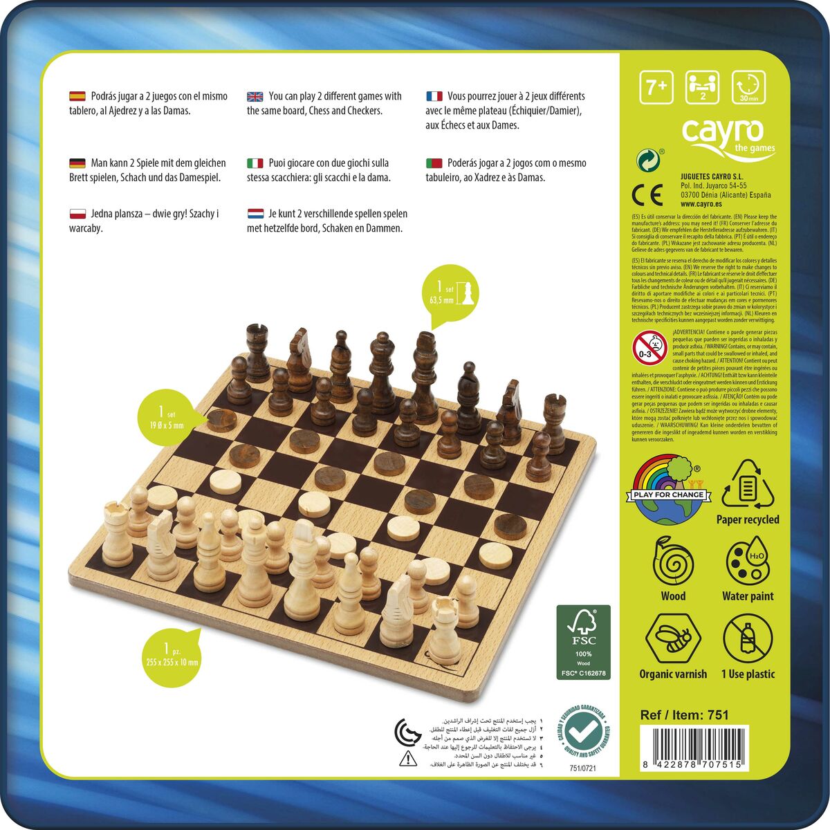 Schaken en Dammen Spelbord Cayro 751 Hout