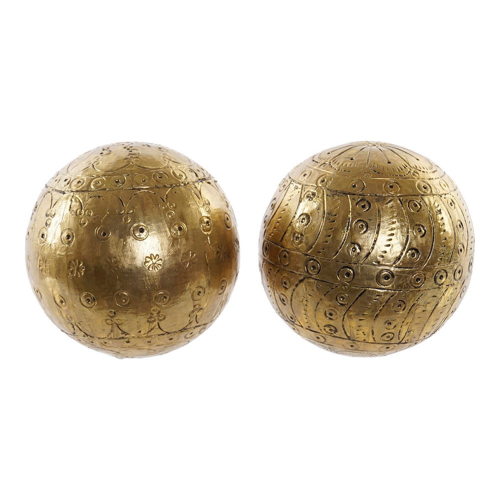 Decorative Figure DKD Home Decor Golden Sphere Mango wood (14 x 14 x 14 cm) (2 Pieces)