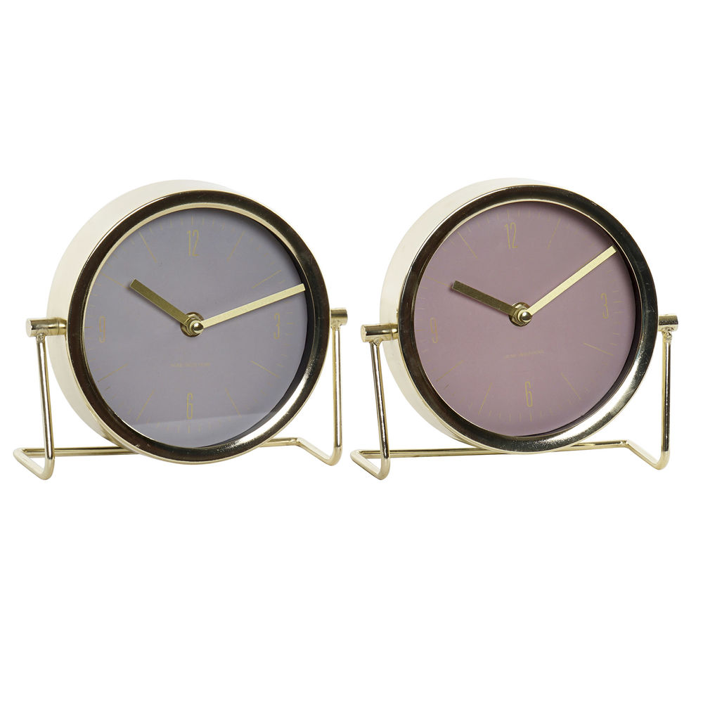 Horloge de table DKD Home Decor Doré Verre Fer (2 pcs) (18 x 6.5 x 16 cm)