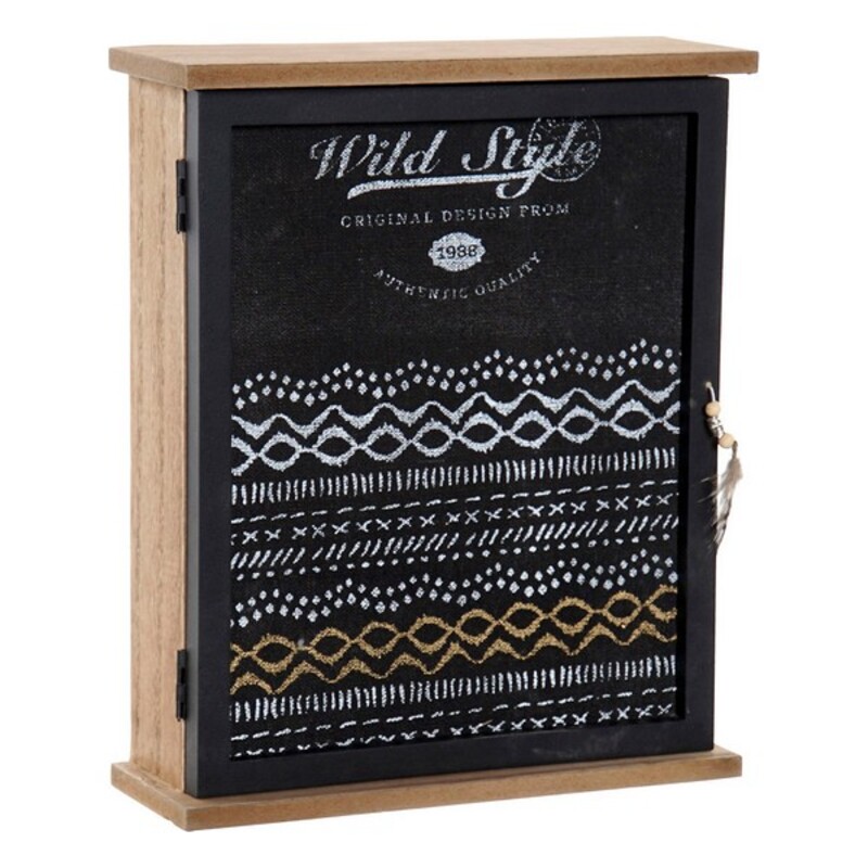 Armario de llaves DKD Home Decor Wild Style Negro Cristal Madera MDF (22 x 7 x 26 cm)