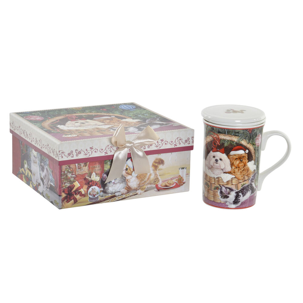 Taza con Filtro para Infusiones DKD Home Decor Navidad Porcelana Cartón (330 ml)