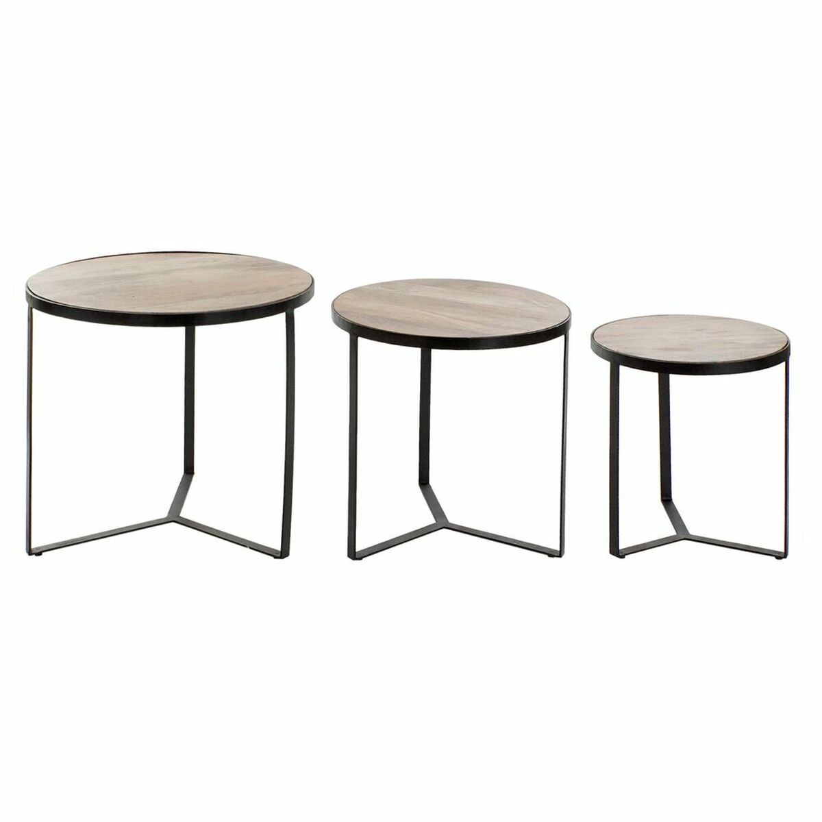Jeu de 3 tables DKD Home Decor Marron Noir Métal Plastique Bois de manguier 60 x 60 x 55 cm