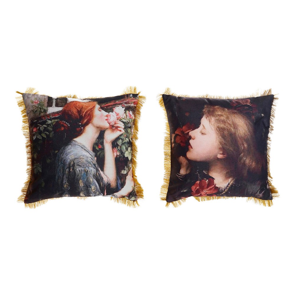 Tyyny DKD Home Decor Nainen Monivärinen Pellava Polyesteri (2 pcs) (45 x 11 x 45 cm)