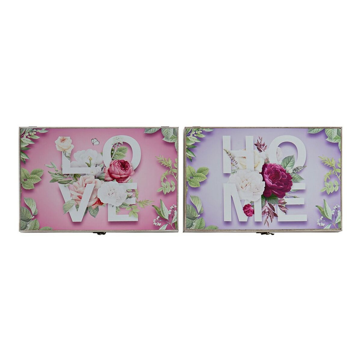 Boîte Décorative DKD Home Decor Rose Lila Bois MDF Tropical Compteur (2 Unités)