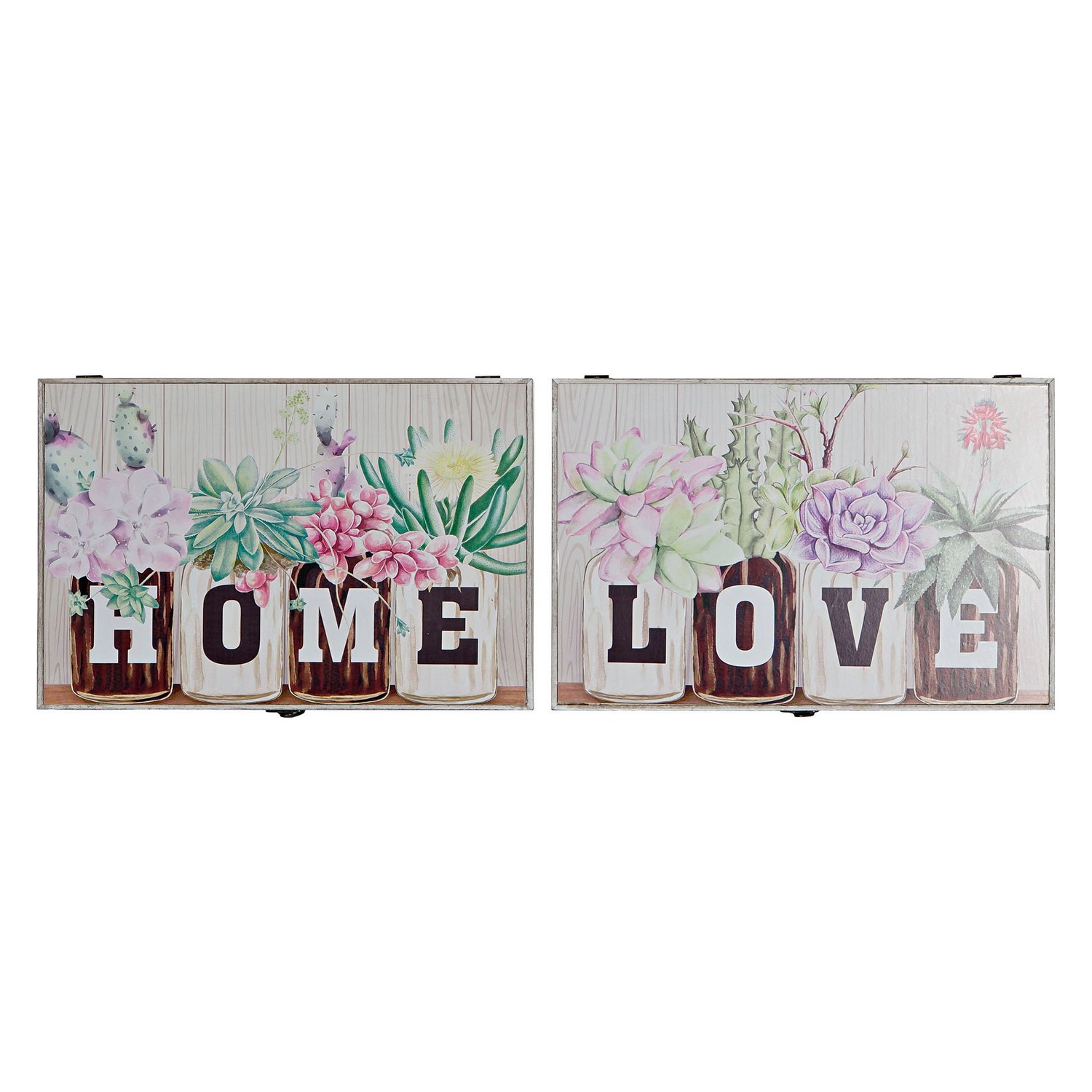 Key cupboard DKD Home Decor Flowers MDF Wood (2 pcs) (46 x 6 x 32 cm)