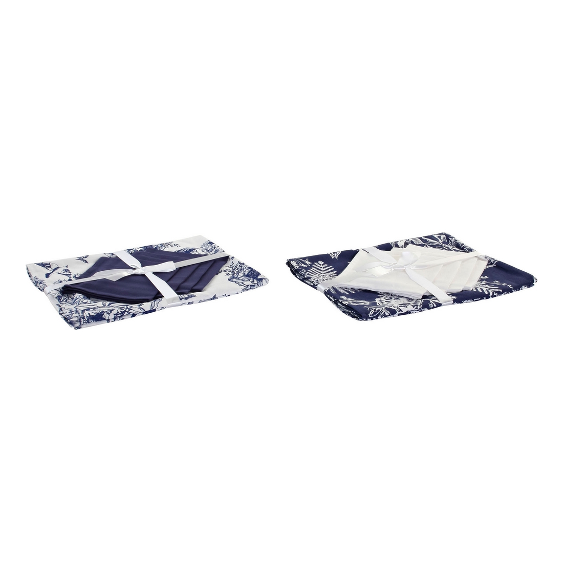 Nappe et serviettes de table DKD Home Decor Coton Blanc Blue marine (150 x 150 x 0.5 cm) (2 pcs)