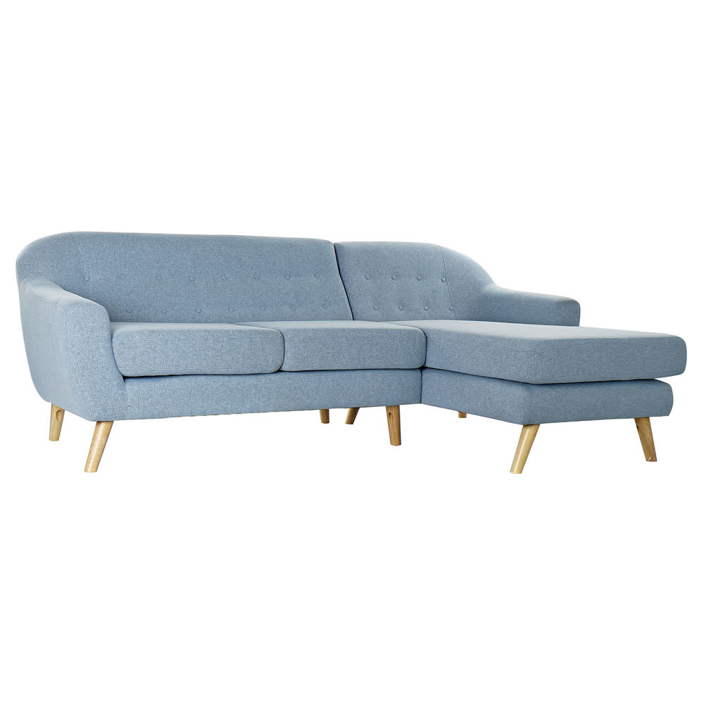 3-Seater Sofa DKD Home Decor Polyester Rubber wood Sky blue (226 x 144 x 84 cm)