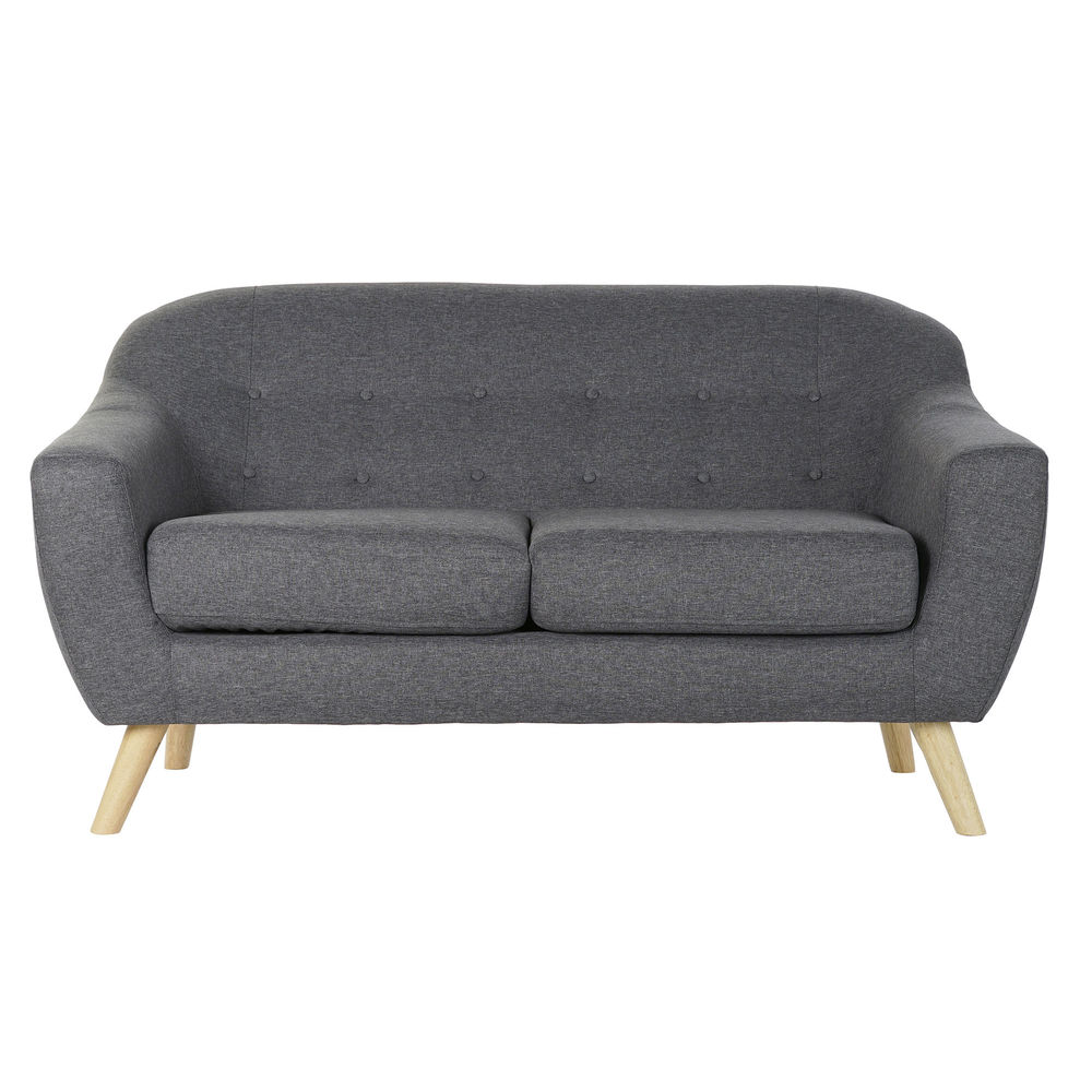 2-Seater Sofa DKD Home Decor Grey Polyester Rubber wood (146 x 72 x 82 cm)
