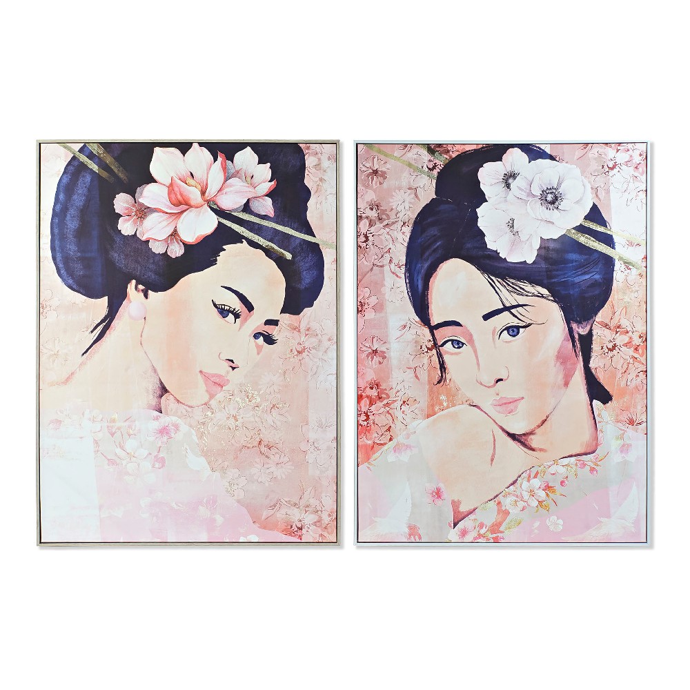 Schilderij DKD Home Decor Canvas Geisha (2 pcs) (103.5 x 4.5 x 144 cm)