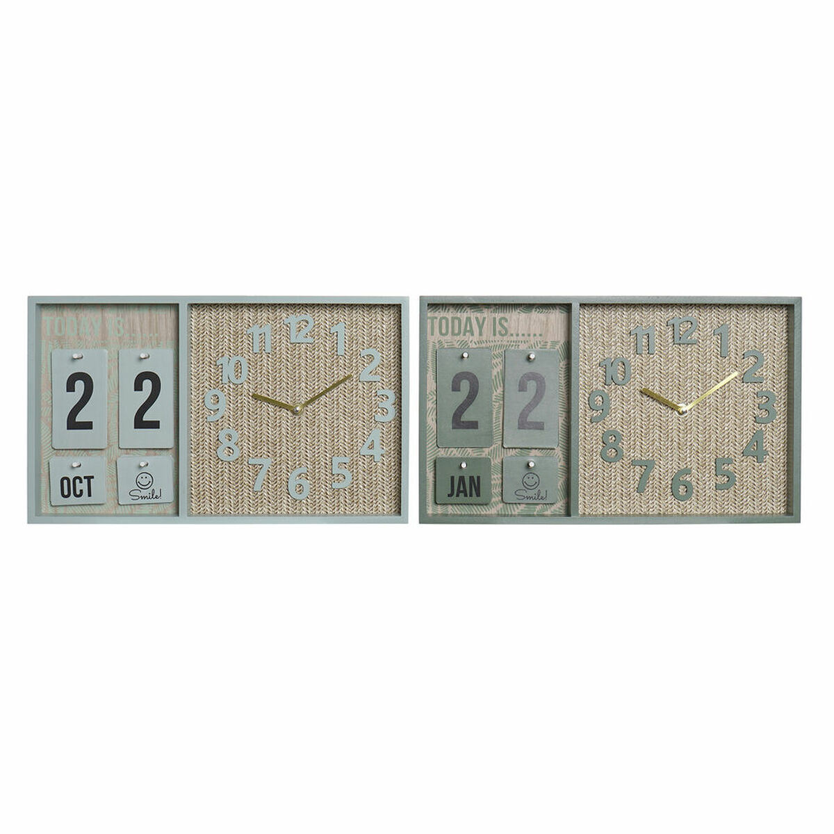 Horloge Murale DKD Home Decor Vert polypropylène Tropical Bois MDF 40 x 5 x 24 cm (2 Unités)